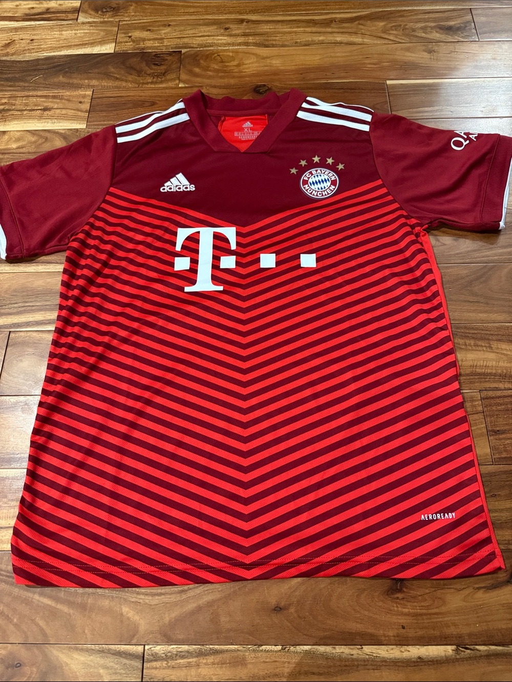 Adidas FC Bayern Munich Red Striped Soccer Jersey 21/22